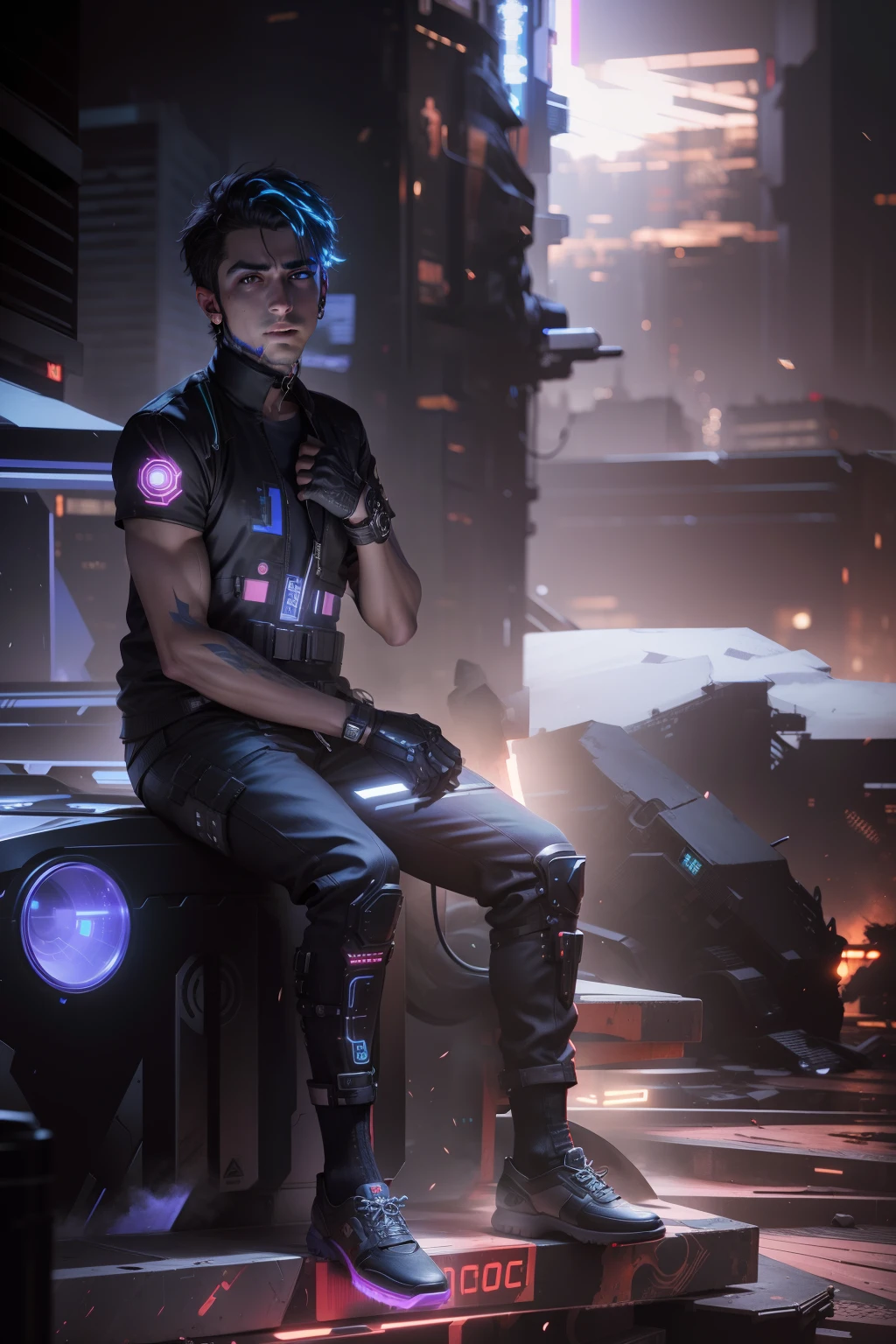 Change background cyberpunk handsome boy, realistic face, 8k ultra realistic,