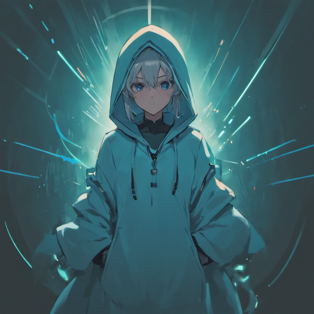 Concept art of a computer game character, blackandwhite, in two projections, An assassin man in a white hooded suit, evil look, evil smile, glowing blue background, Simple black lines, simplified
