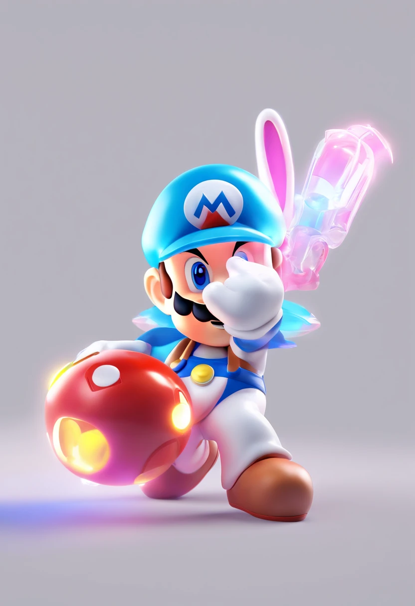 (Blind box toy style:1.2), (Full body shot) , explore,1 Transparent cute girl,Behind him is a transparent and cute rabbit, Transparent mech, Exquisite helmet:1.2, Luminous goggles:1.2, Cyberpunk, dreamy glow, luminous neon lights, Clean, White background, ( Global illumination, Ray traching, hdr, unreal render,reasonable design, high detal, Masterpiece, Best quality, hyper HD, Cinematic lighting)