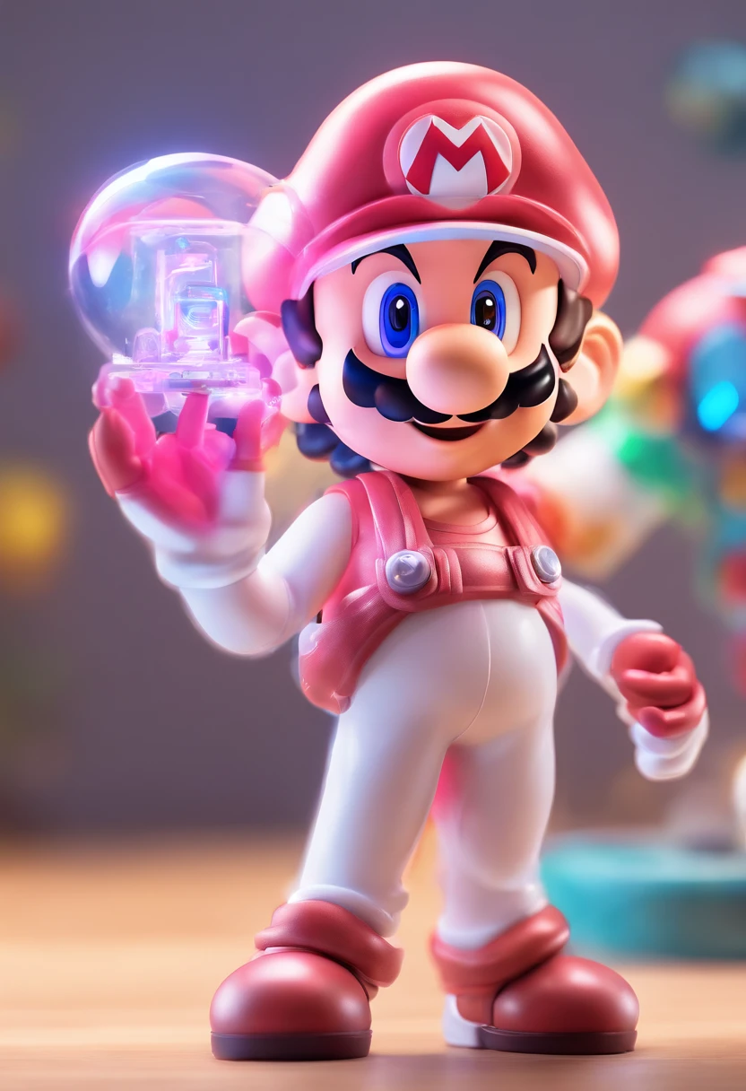 (Blind box toy style:1.2), (Full body shot) , explore,1 Transparent cute girl,Behind him is a transparent and cute rabbit, Transparent mech, Exquisite helmet:1.2, Luminous goggles:1.2, Cyberpunk, dreamy glow, luminous neon lights, Clean, White background, ( Global illumination, Ray traching, hdr, unreal render,reasonable design, high detal, Masterpiece, Best quality, hyper HD, Cinematic lighting)