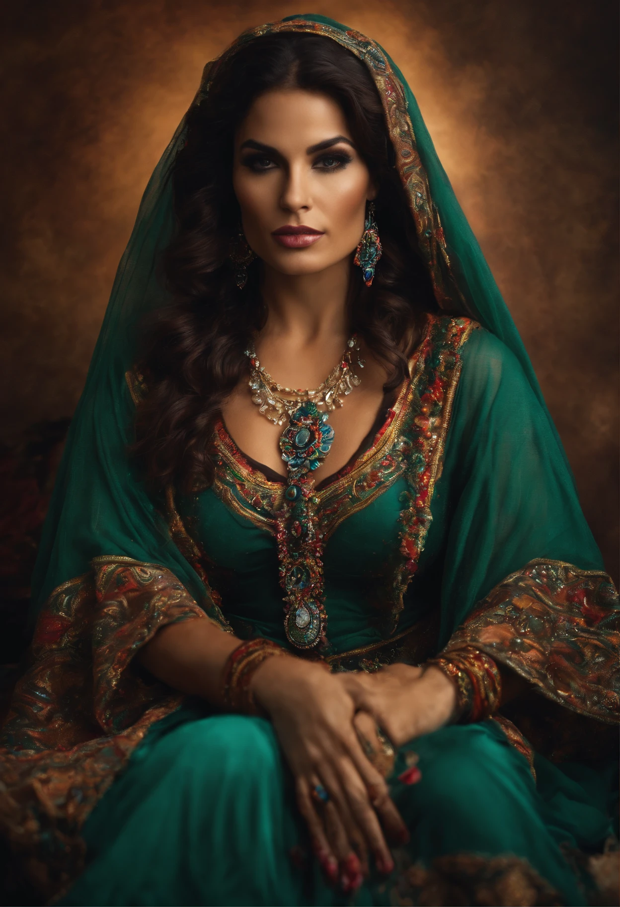 a gypsy Latina in typical mystical gypsy robes doing magic