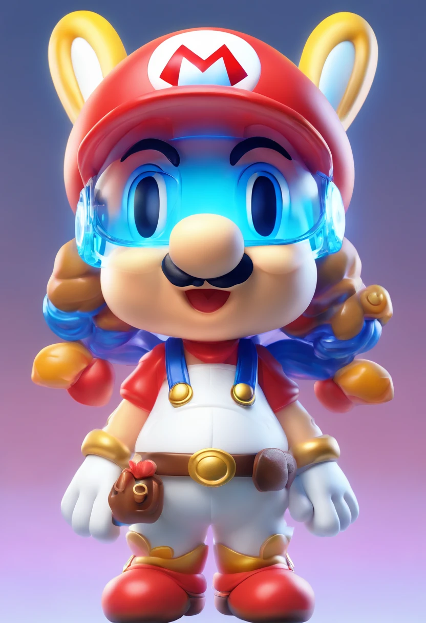 (Blind box toy style:1.2), (Full body shot) , explore，cultural relic，Runaway 1 Transparent cute girl,Behind him is a transparent and cute rabbit,, Exquisite helmet:1.2, Luminous goggles:1.2, Cyberpunk, dreamy glow, luminous neon lights, Clean, White background, ( Global illumination, Ray traching, hdr, unreal render,reasonable design, high detal, Masterpiece, Best quality, hyper HD, Cinematic lighting)