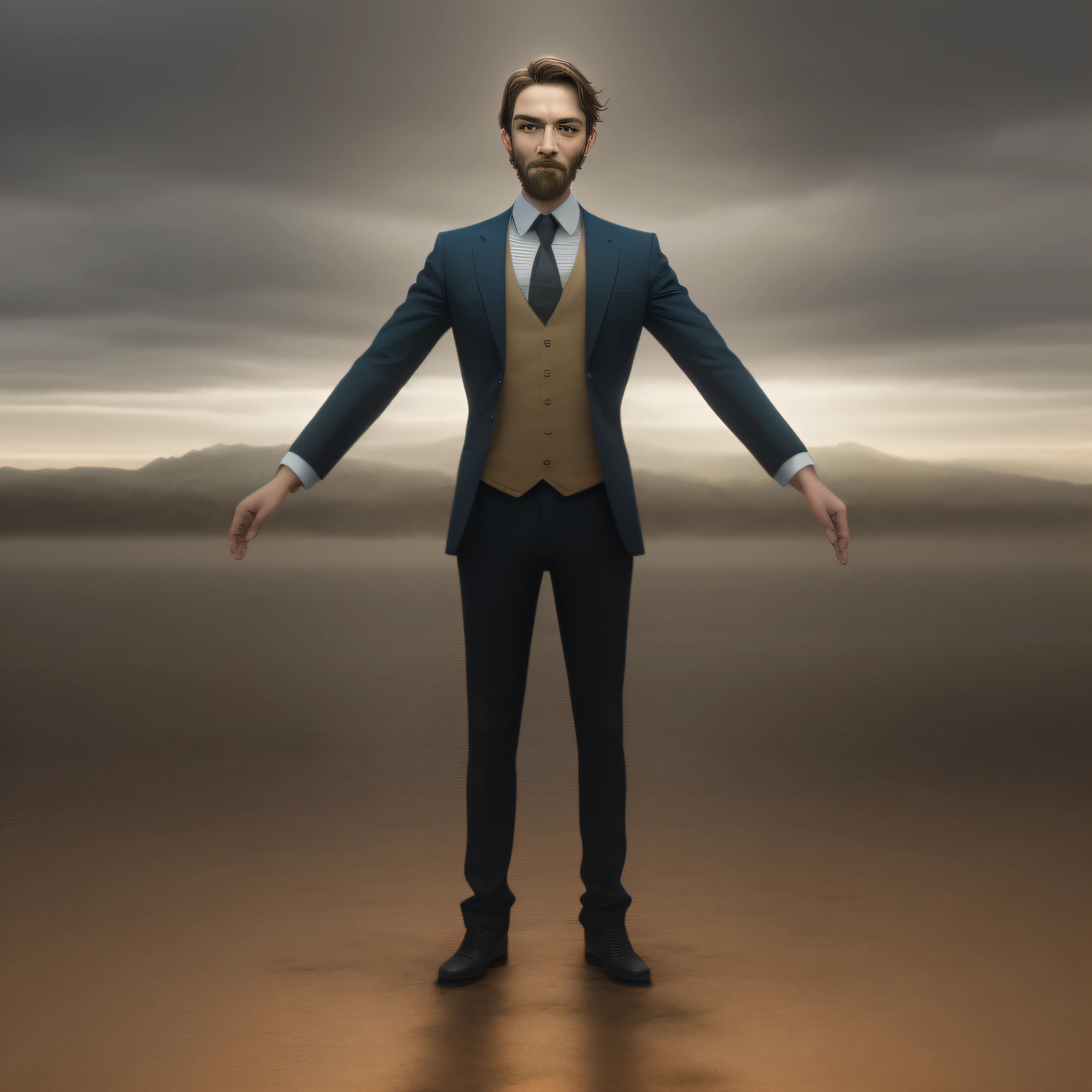 a man standing and making t pose