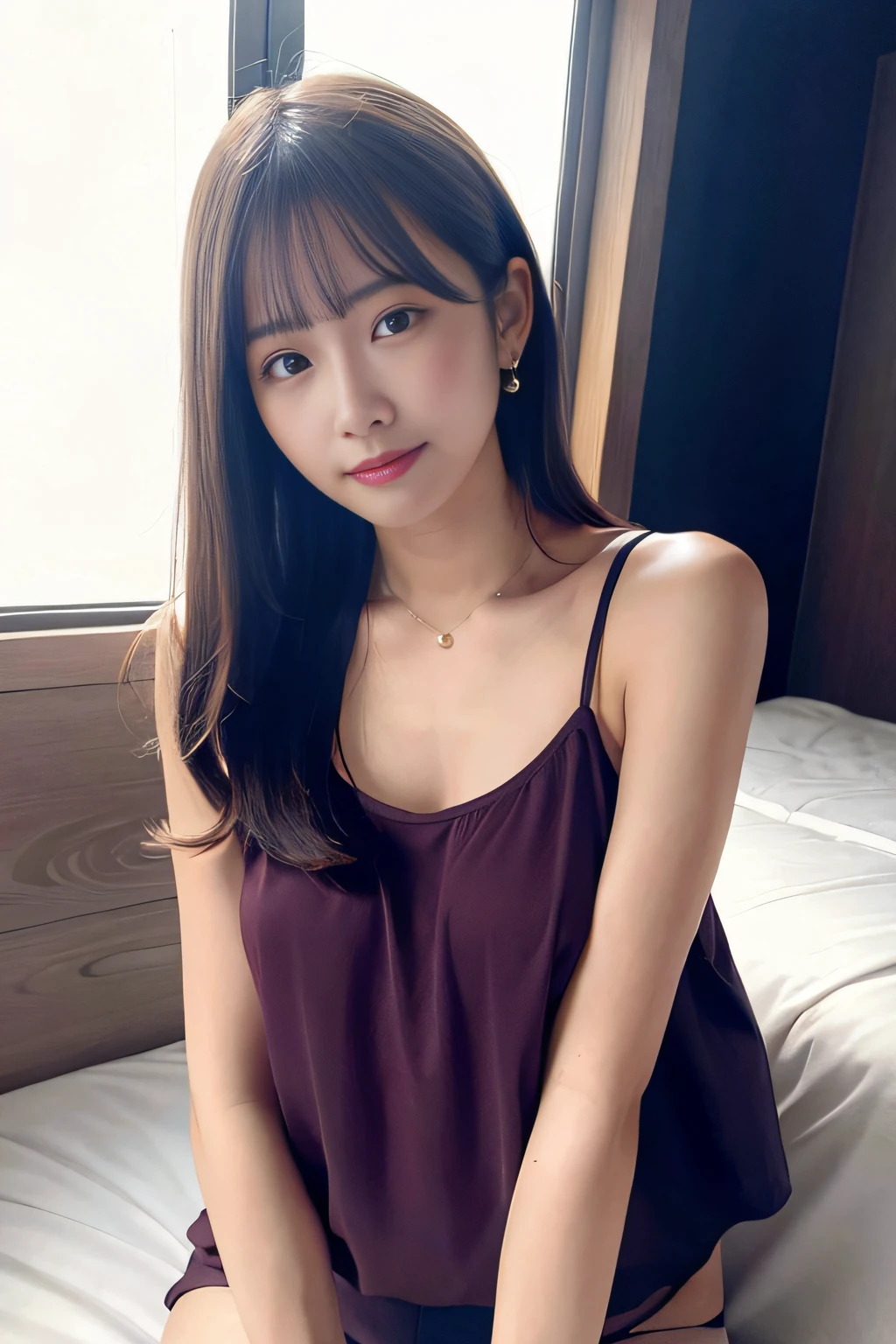 Woman wearing a camisole on bed