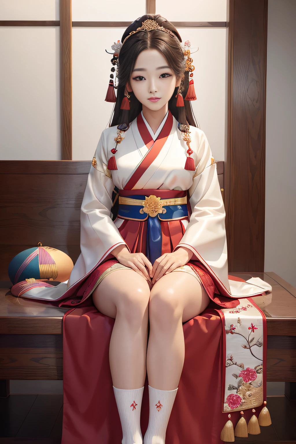 masutepiece, (Best Quality:1.4), realisitic, Highly Detailed CG Unified 8k Wallpaper, ighly Details, High Definition RAW Color Photography, professional photoshooting, realistic portrait, Cinematic light, beautiful detail, Hanbok Harmony is a graceful and culturally rich female hero who proudly wears the traditional Korean hanbok. Her hanbok is a masterpiece of craftsmanship, with vibrant colors, intricate embroidery, and graceful lines that pay homage to Korea's rich cultural heritage. The hanbok is complemented by traditional accessories such as a norigae (ornamental tassel), beoseon (traditional socks), and a jeogori (jacket). Hanbok Harmony's long, flowing hair is adorned with elegant hairpins, and her eyes reflect the wisdom and beauty of her Korean heritage. Her presence exudes a sense of elegance and cultural pride.