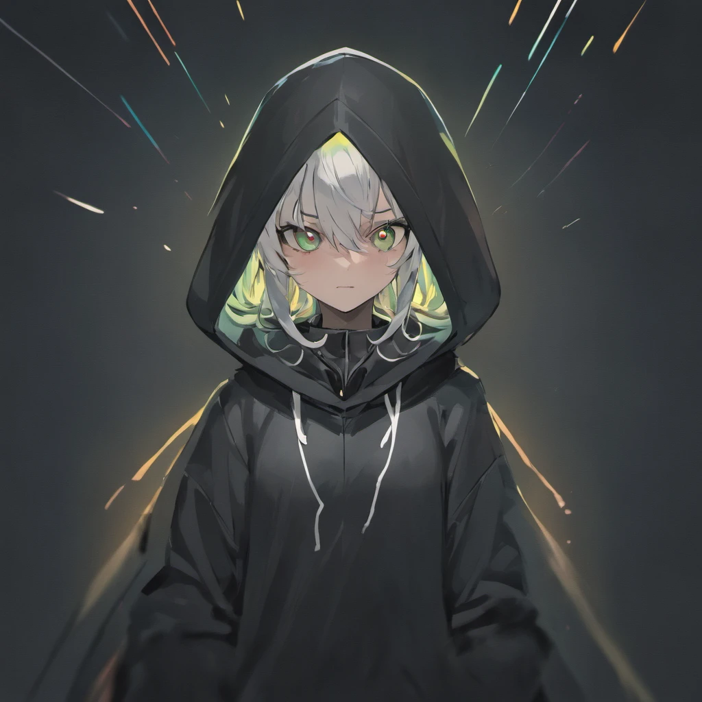 Computer game character concept art, black and white, In two projections, Assassin man in white hooded suit, Evil look, Evil smile, Glowing blue background, Simple black line, simplified