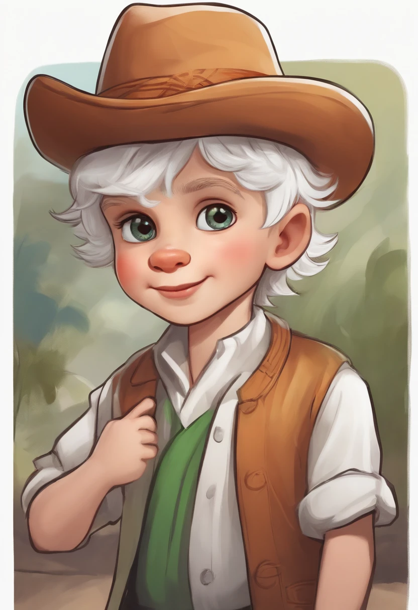 ,adolable,shaggy,Cartoony,Tablet in hand,With a hat on,White hair。