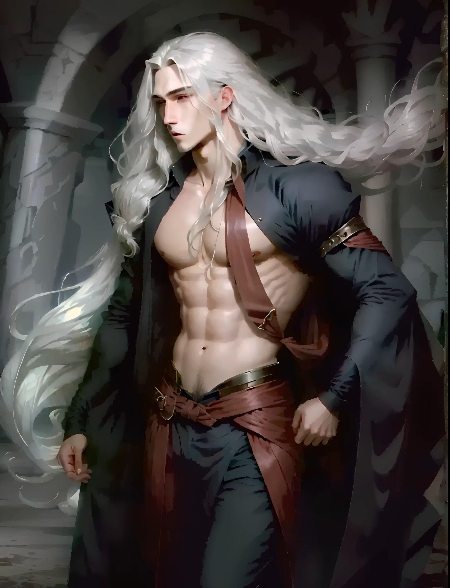 long whitr hair，Bigchest