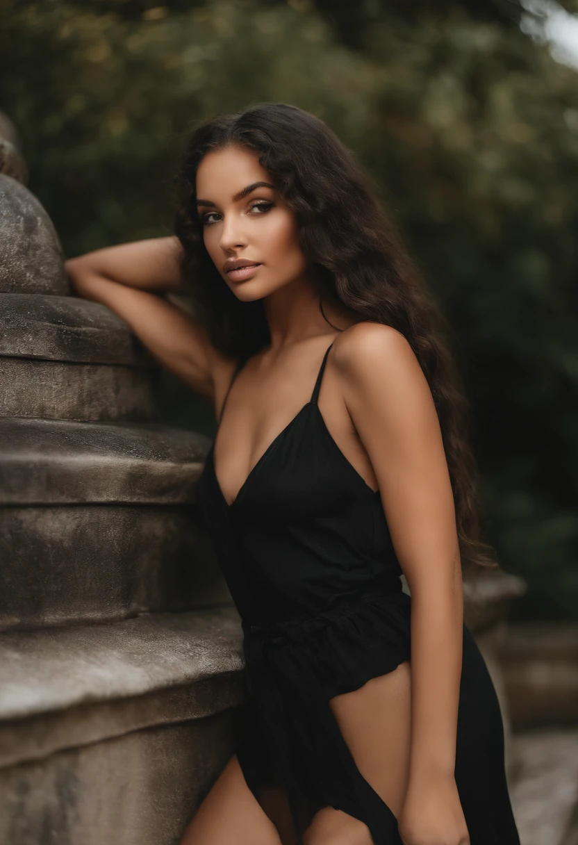 Femme arafed avec de longs cheveux noirs et un haut de soutien-gorge noir, femelle aux longs cheveux noirs, Portrait Sophie Mudd, 18 ans. Photo for the social network, beau, sexy, Realstic, amadou.