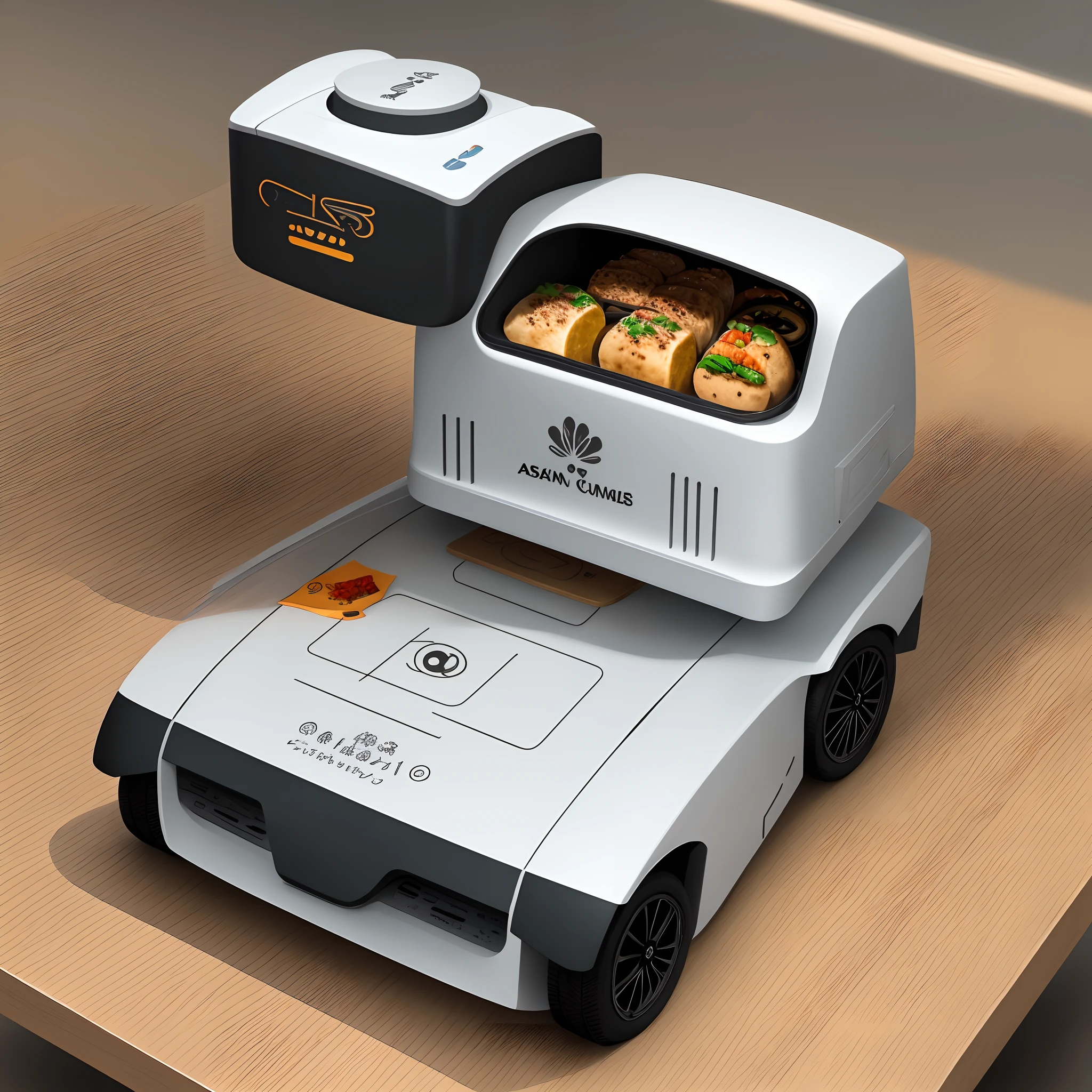 Industrial Design, Food Delivery Robot, Hand-drawn Line Drawing, Asian Games