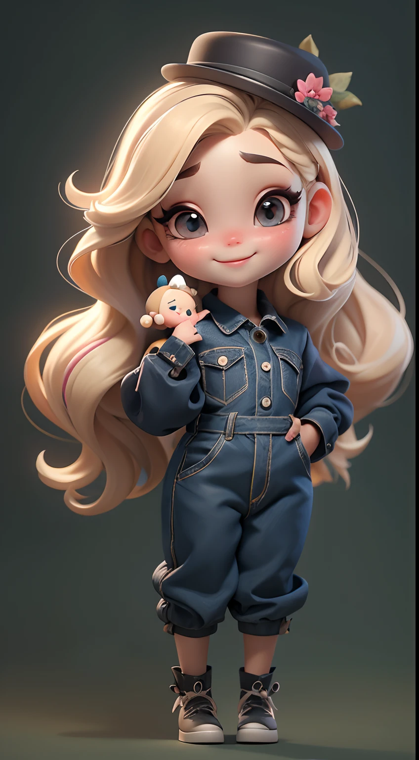 Create a series of cute baby chibi style loli dolls with a cute forest theme, sorridente e fofa, each with lots of detail and in an 8K resolution. All dolls should follow the same solid background pattern and be complete in the image, mostrando o (corpo inteiro, incluindo as pernas: 1.5)
Boneca fada: Chame-a de Bella. Ela deve ter cabelo longo e cacheado em tons castanho e preto. Seus olhos devem ser grandes e brilhantes, with long eyelashes and rosy cheeks. Bella should be dressed in a country-style jumpsuit, delicado, florido e detalhado. She should wear a hat and no accessories on her hands, deixando elas sem nada. Don't forget the details, com detalhes coloridos e enfeites encantadores, sapato bonito
Certifique-se de adicionar sombras, texturas e detalhes nos cabelos, roupas de cada boneca, to make them even more adorable and charming.