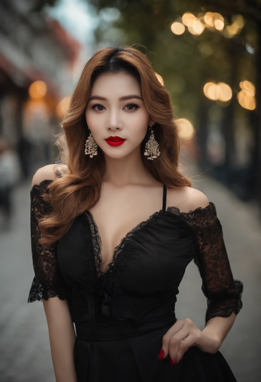 ultraclear,ultraclear,ultraclear,Beautiful woman on the street,chineseidol,is very beautiful,Very sexy,black lence stockings,The miniskirt leaks out the lace panties,Red lipstick,Very detailed,The colors are very vivid