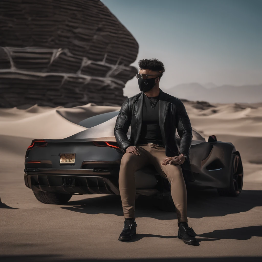 Man with a mask in a futuristic desert, with various fumes, various colored fumes, Cyberpunk Streetwear, usando streetwear Cyberpunk, Estilo Beeple, foto de perfil 1024px, vibe Cyberpunk, Cyberpunk))), vaporware aesthetic, toxic air, estilo vaporware, style hybrid mix of beeple, em estilo de bipe, aesthetic cyberpunk, estilo de arte Cyberpunk,  various details, melhor qualidade, master part, ultrahigh-resolution, (fotografia realista:1.4), Surrealismo, Semelhante a um sonho,FusionArt, Shadow dancer, magia das sombras, Darkness Control, furtividade, passo da sombra, Umbral spells, hidden blade,