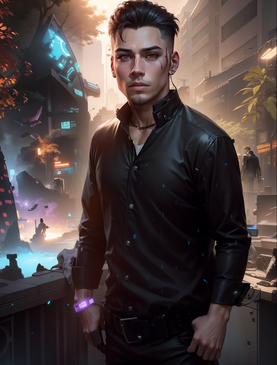 Change background cyberpunk handsome boy realistic face