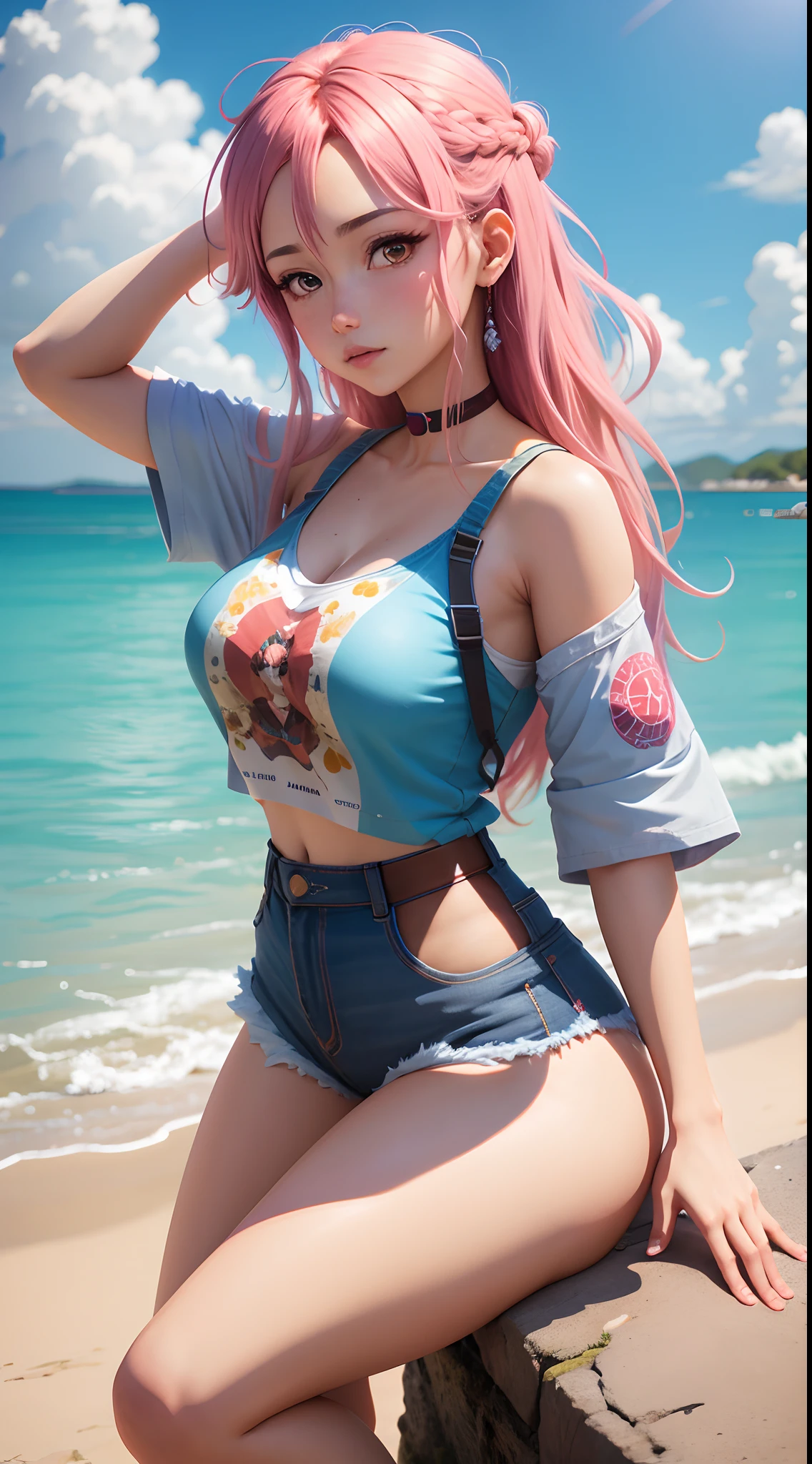 uma mulher com um cabelo colorido e uma saia em um parque, Arte no estilo de Guweiz, aluna hiperrealista, arte de anime digital, uma aluna hiperrealista, Estudante realista, arte de anime digital detalhada, 8k arte detalhada de alta qualidade, arte digital anime, arte digital estilo anime, [ Arte digital 4K ]!!