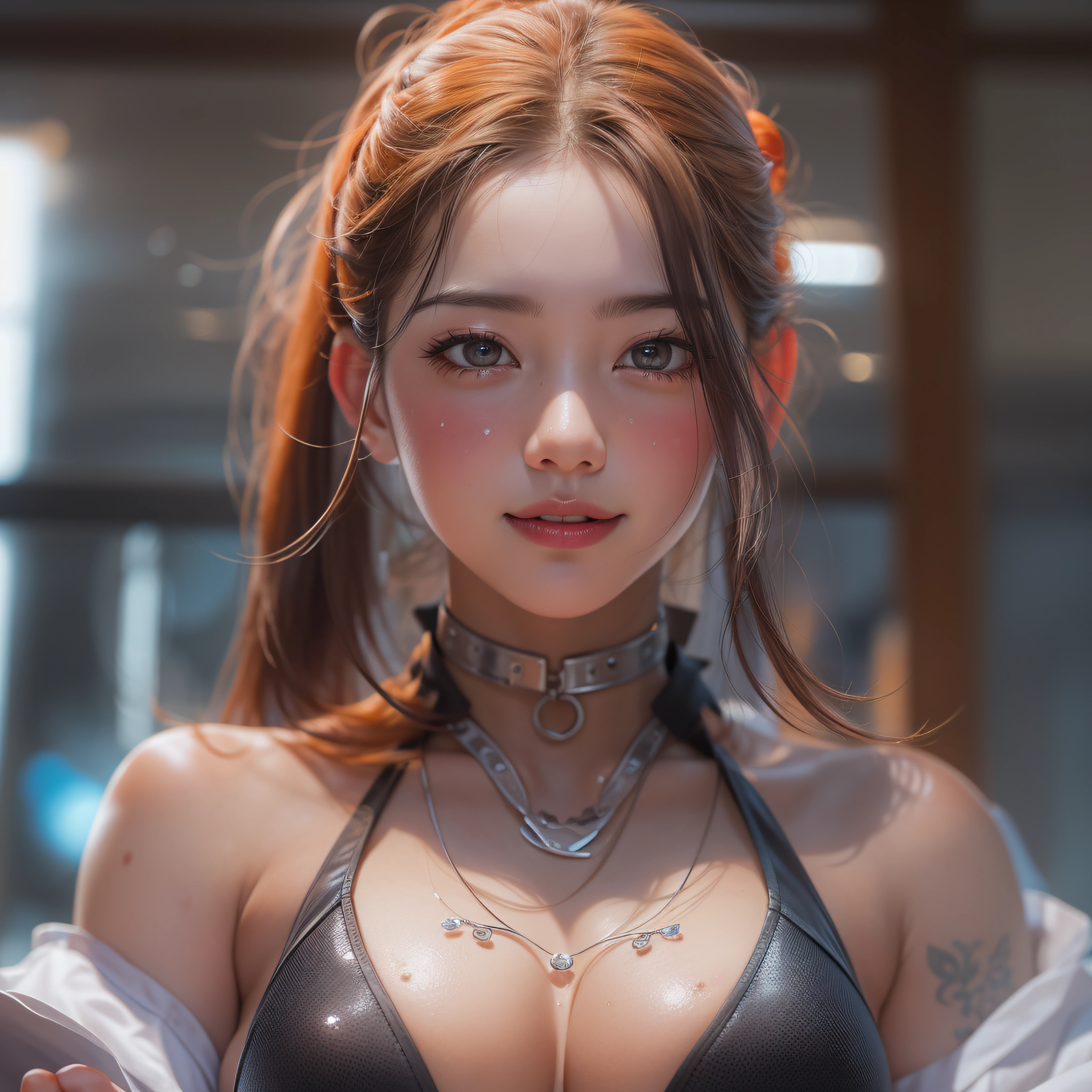 Close up of a smile with the corners of the mouth raised、hot air、steam、perspiring、full of sweat、Sweaty face、Writhing face、Red face、sportsman、champion、(realisitic、hight resolution)、(1 girl in)、Do-Up Eye、Korean Girl、(Best Quality), (masutepiece), (1girl in), Solo, a beauty girl, Perfect face, Big Breast,dreamlikeart、Highly detailed airbrush art((Surreal))、Volumetric lighting、(top-quality)、The ultra-detailliert、(The composition of the movement:1.4)、Highly detailed colorful details、(Bright lighting)、dynamic compositions、Ray traching、The mirror reflects light、Shallow depth of field、ultra-detailliert、mixing exposure、nffsw、
