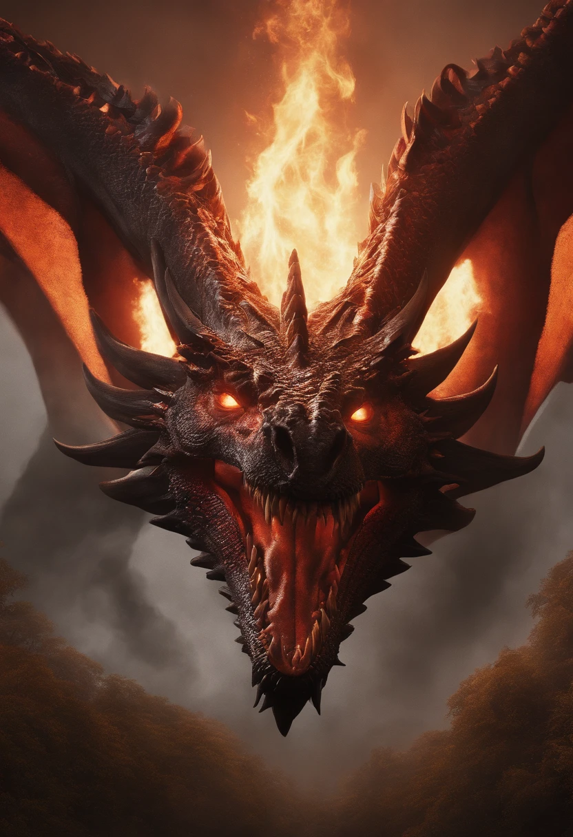 Dragon celestial dorado con ojos penetrantes de color rojo,primer plano soltando fuego de sangre por la nariz,escamas bulumetricas,alta calidad,8k,muchos detalles,paticulas de fuego,alas,4patas,garraz manchadas,oro,peligro,fuego,dientes filosos,dragon gigante,colosal,amenazante,imponente