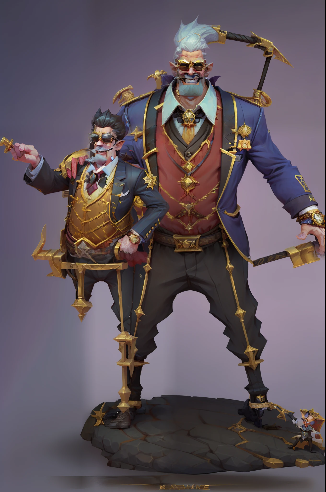 Pixar animation style,Wear a neat suit,With an expensive gold watch,Hair is neatly combed,With a pair of black sunglasses,Leaking an evil smile,Hold a diamond-encrusted crutch in your left hand,In his right hand he holds a large number of banknotes