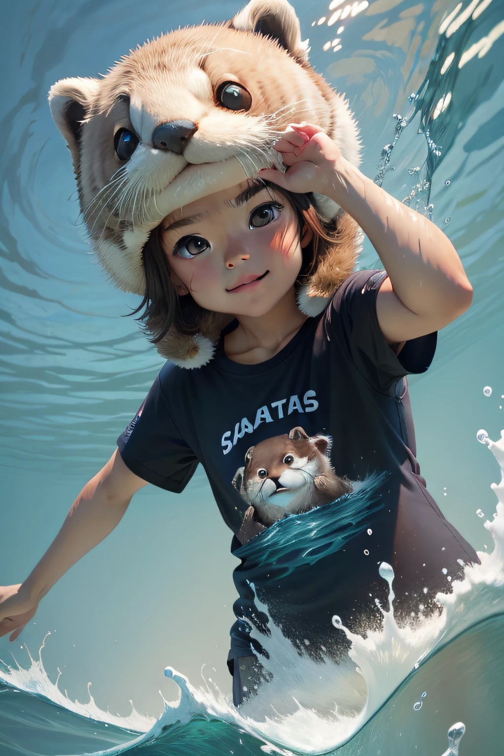 Sea otters swimming、design for tshirt