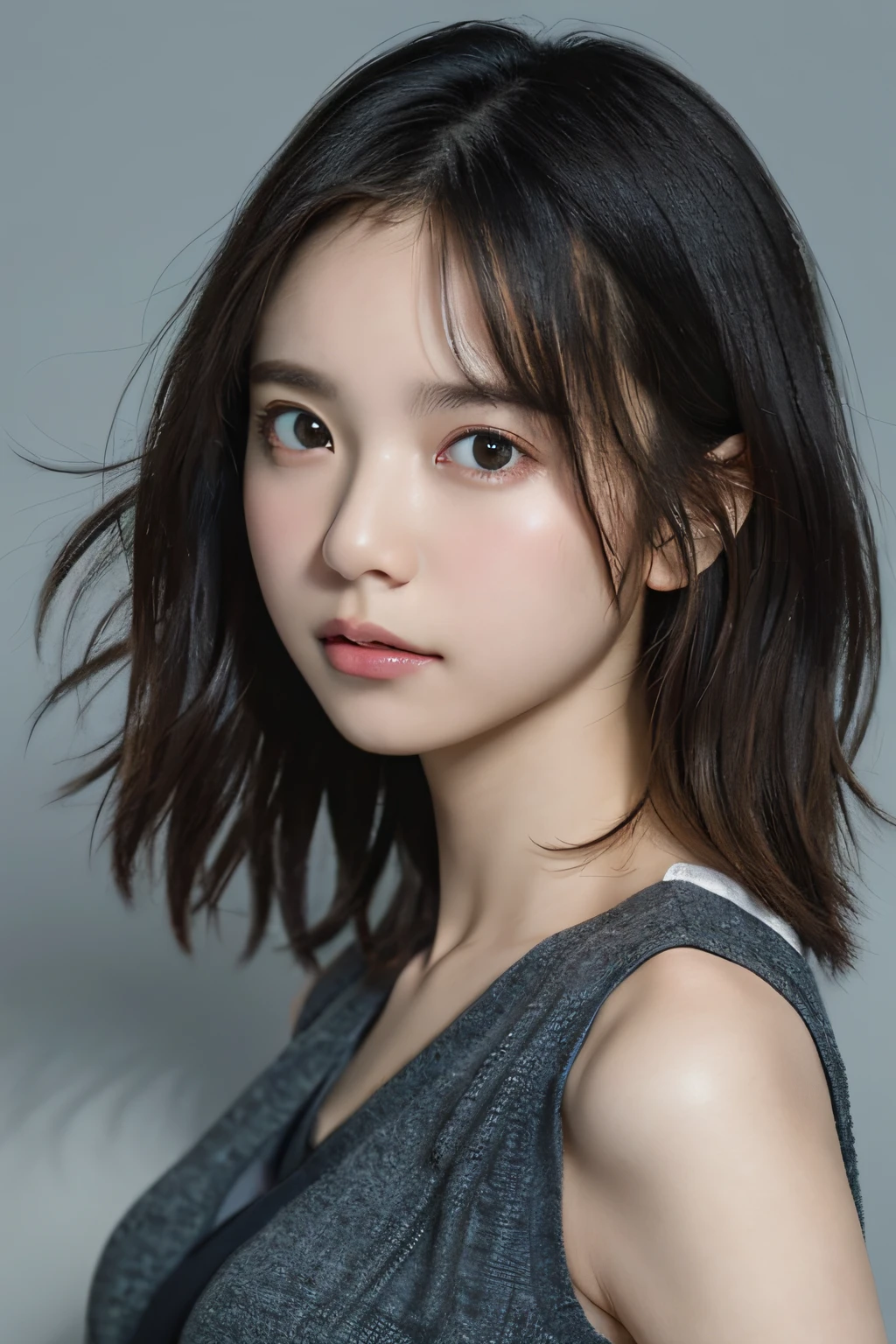 randome pose, mix4, (8K, Raw photography, top-quality, masterpiece: 1.45), (realisitic, Photorealsitic: 1.37), one girls, cute little, Cityscape, natta, Sateen, Wetty, profetional lighting, photon maping, Radio City, physically-based renderingt, Gradient black hair, short curly hair, a handsome, girl with, tshirts,Cardigan, top quality photo, hight resolution, 1080p, (clearface), (Detailed face description), (Detailed hand description), (masterpiece), (Exquisite CG), extreme light and shadows, dishevled hair, masterpiece, lush detail, (Fine facial features), (Highest Quality Photos), (masterpiece), (finely eye), Look in front of you, Fine clavicle,