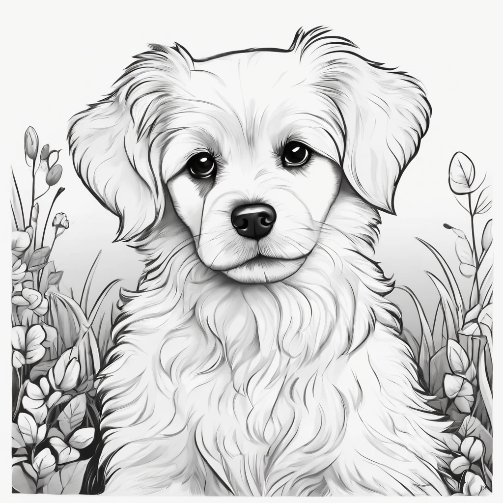 cute dog, cartoon style, plano de fundo do desenho de linha, fundo branco, monocromatic, desenho de linha, ((esquete)), para colorir