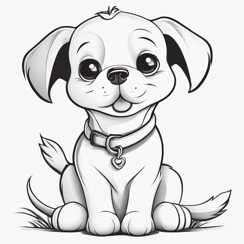 cute dog, cartoon style, plano de fundo do desenho de linha, fundo branco, monocromatic, desenho de linha, ((esquete)),  para colorir