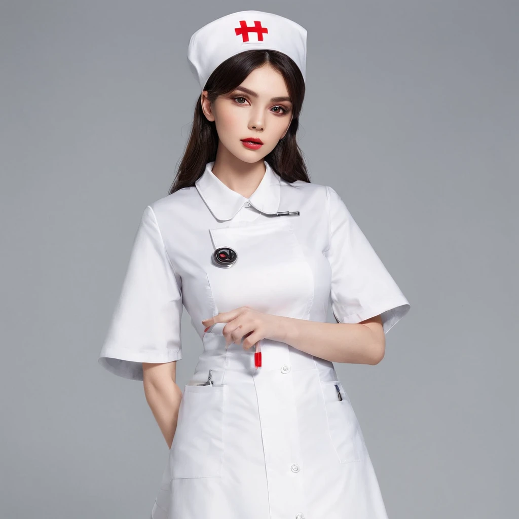 Girl in nurse costume clothes, 。.。.brunette color hair,Semi-long with black hair、life-like、