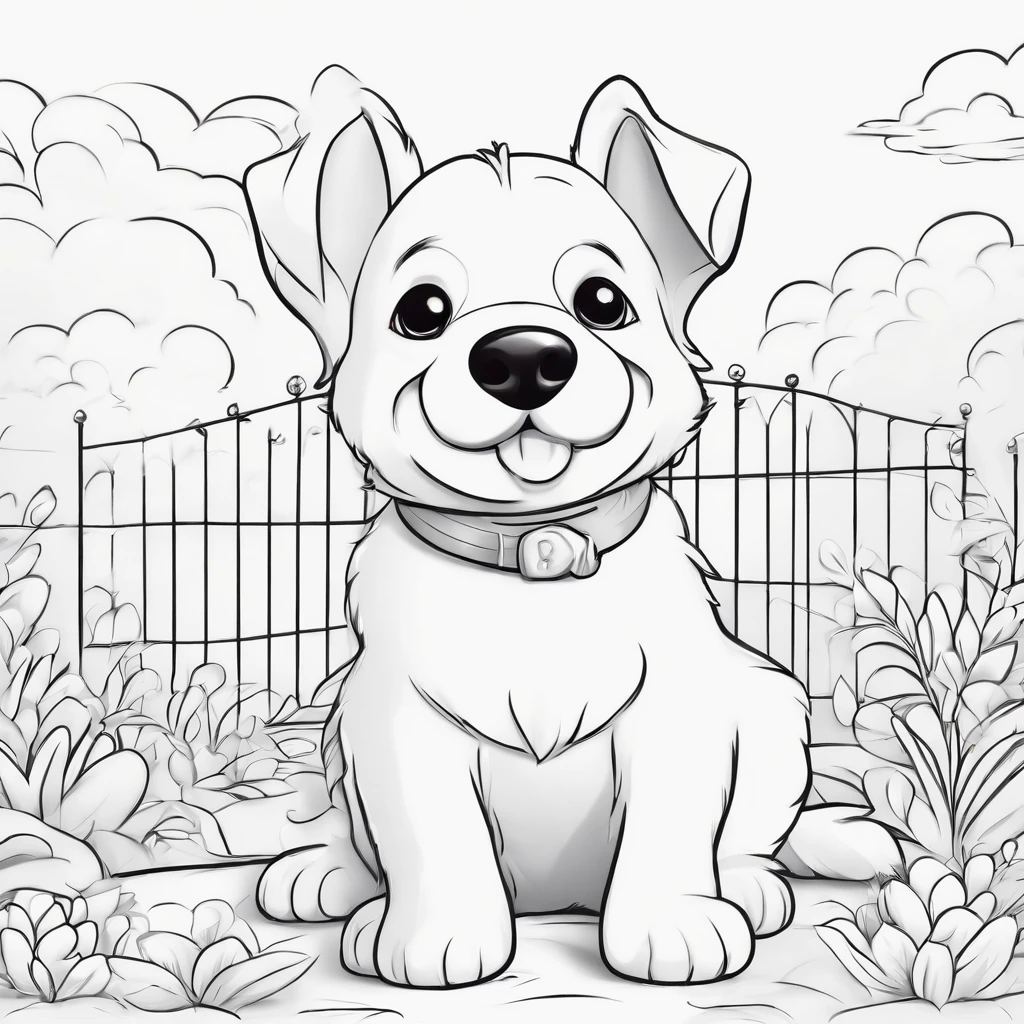 cute dog, cartoon style, plano de fundo do desenho de linha, fundo branco, monocromatic, desenho de linha, ((esquete)), para colorir