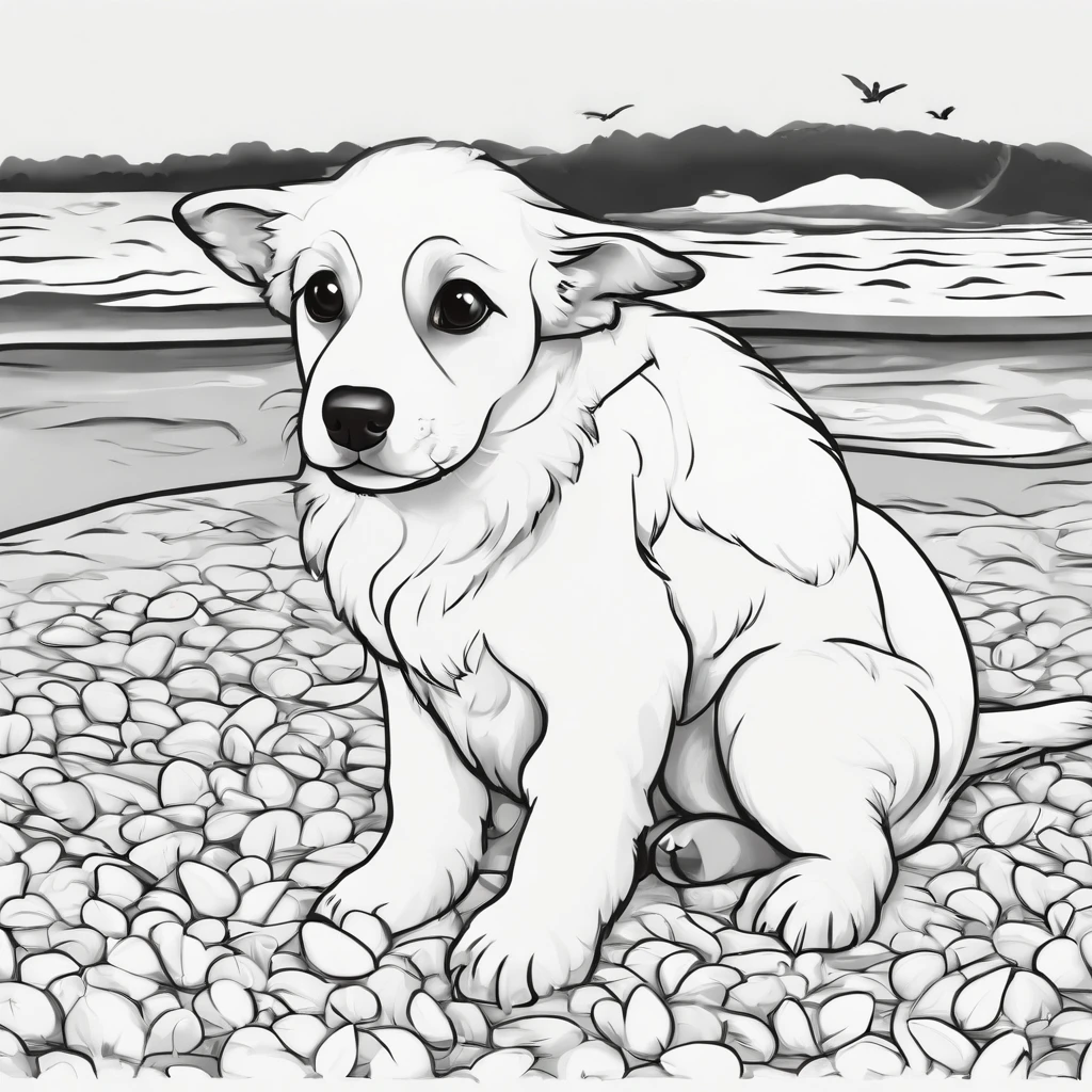 cute dog, cartoon style, plano de fundo do desenho de linha, fundo branco, monocromatic, desenho de linha, ((esquete)), para colorir