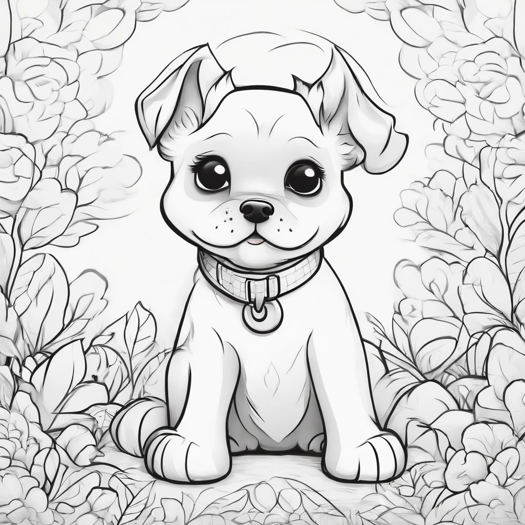 cute dog, cartoon style, plano de fundo do desenho de linha, fundo branco, monocromatic, desenho de linha, ((esquete)), para colorir