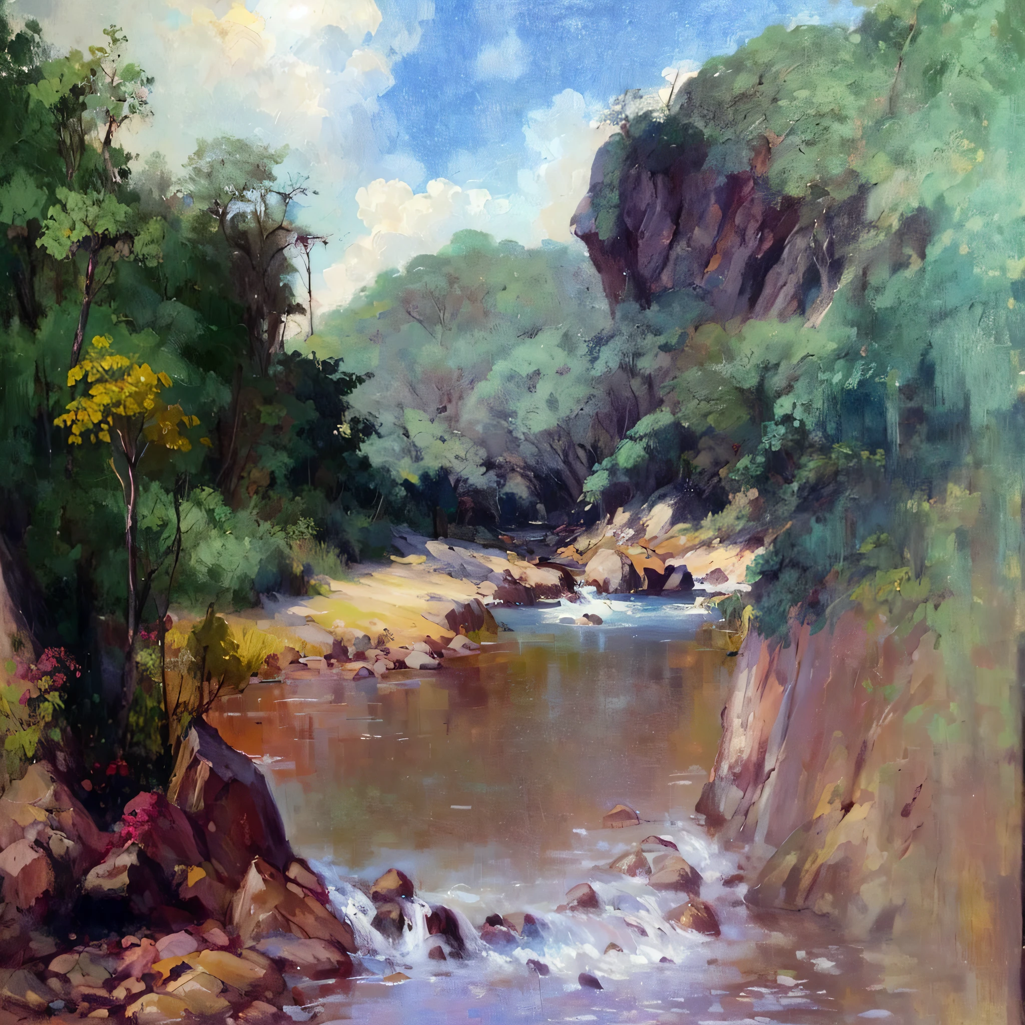 pintura de um rio com uma montanha ao fundo, Directed by: Carlos Francisco Chang Marin, near a river, Directed by: Herbert MacNair, scenic landscape, Directed by: Karel Klíč, inspirado em Fernando Amorsolo, Directed by: Líviusz Gyulai, Waterscape, Landscape oil painting, Directed by: Karel Stech