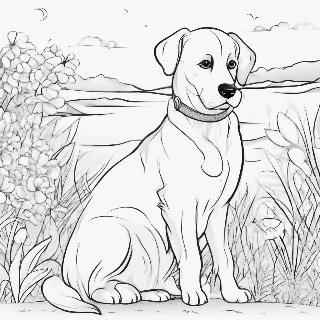 cute dog, cartoon style, plano de fundo do desenho de linha, fundo branco, monocromatic, desenho de linha, ((esquete)),  para colorir