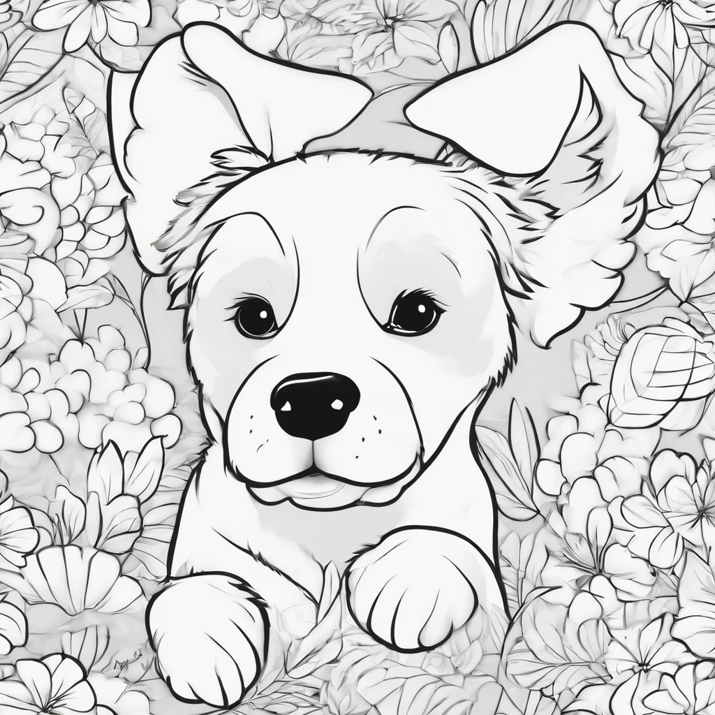 cute dog, cartoon style, plano de fundo do desenho de linha, fundo branco, monocromatic, desenho de linha, ((esquete)), para colorir