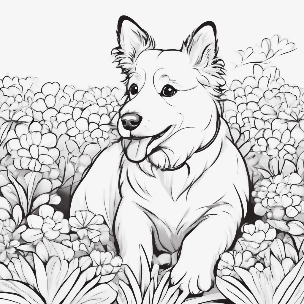 cute dog, cartoon style, plano de fundo do desenho de linha, fundo branco, monocromatic, desenho de linha, ((esquete)), para colorir