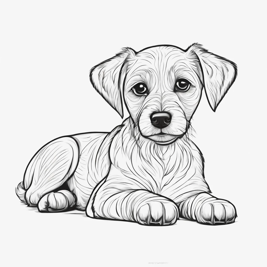 cute dog, cartoon style, plano de fundo do desenho de linha, fundo branco, monocromatic, desenho de linha, ((esquete)),  para colorir