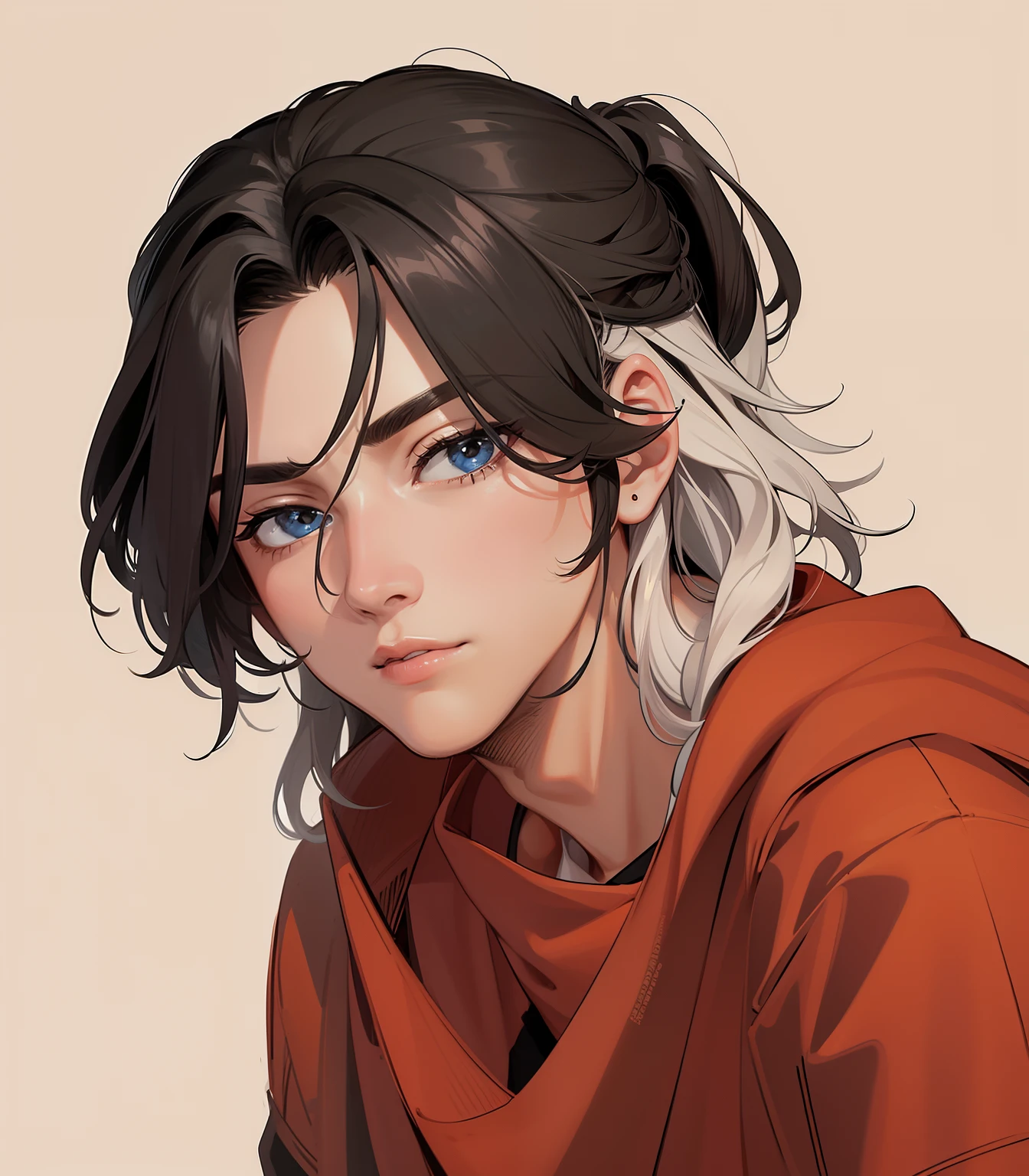 Attractive profile picture, masterpiece, ultra-precise rendering, beautiful and cool man, savior of the world, simple design, most beautiful image, 4K, black hair, handsome man, wavy hair