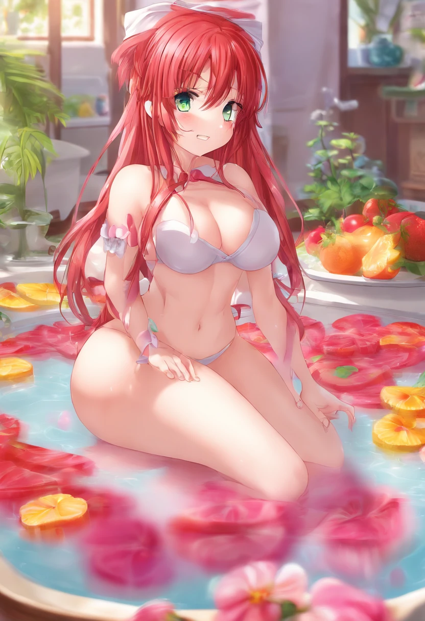Rias Gremory (highschool dxd) areolas bath breasts eyes out of frame female hips huge breasts indoors large areolas fair skin fair skin nipples long hair female nude female soap thick thighs voluptuous thighs