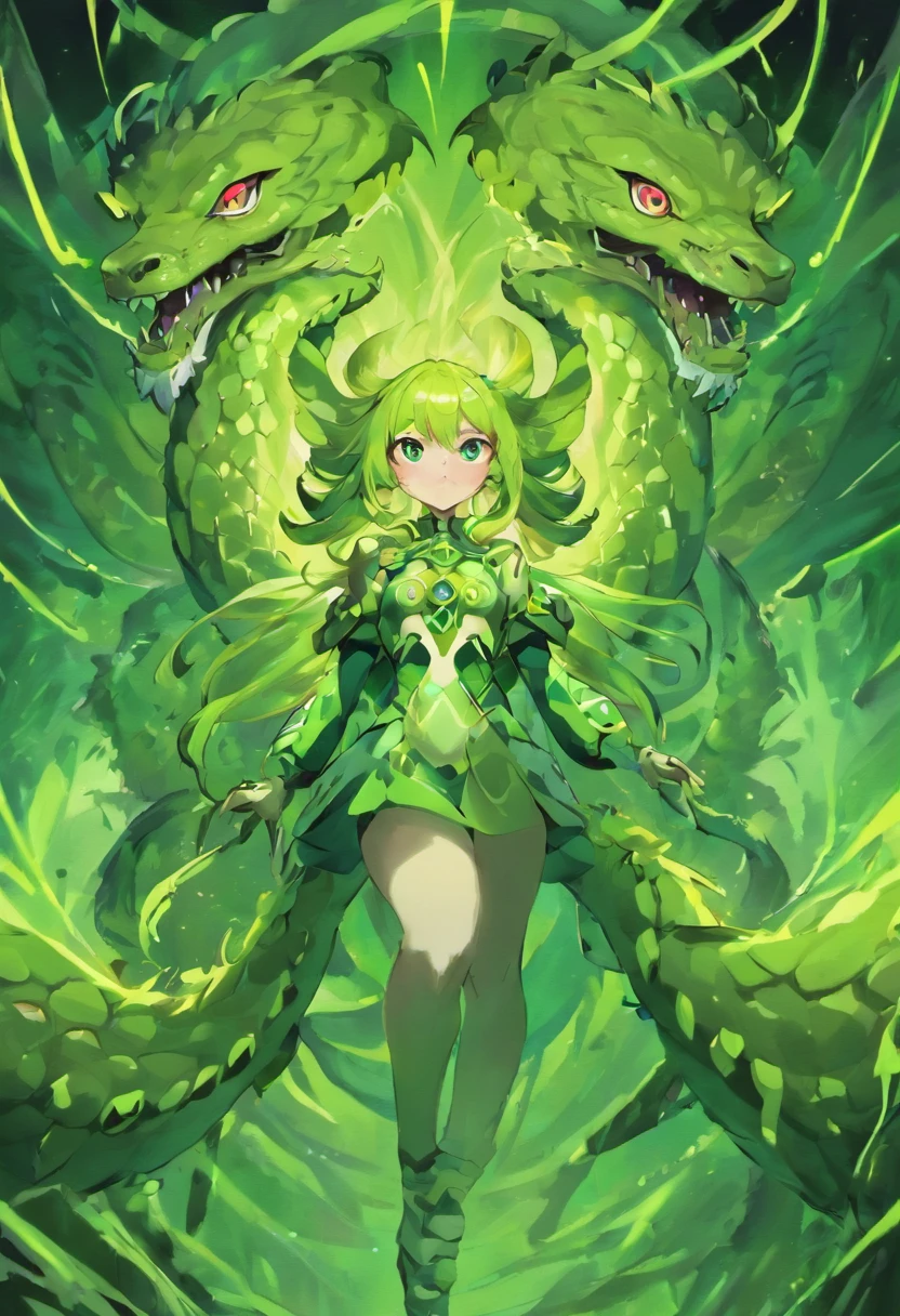Hydra, mysterious creature, A majestic, Nine heads, Fierce gaze, The large, mythological landscape,mysterious creature, mythological beasts, Mythical monsters