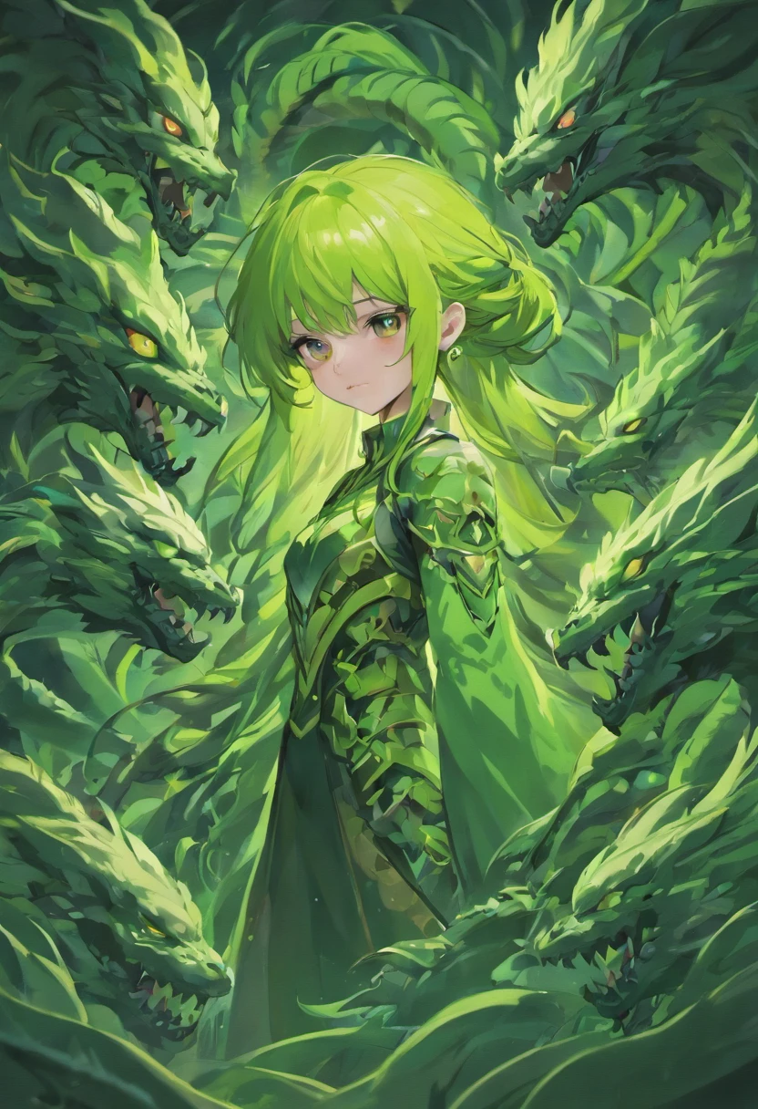 Hydra， mysterious creature, A majestic, Nine heads， Fierce gaze, The large, mythological landscape，mysterious creature, mythological beasts, Mythical monsters，Facial details are clearly depicted，Don't show up characters