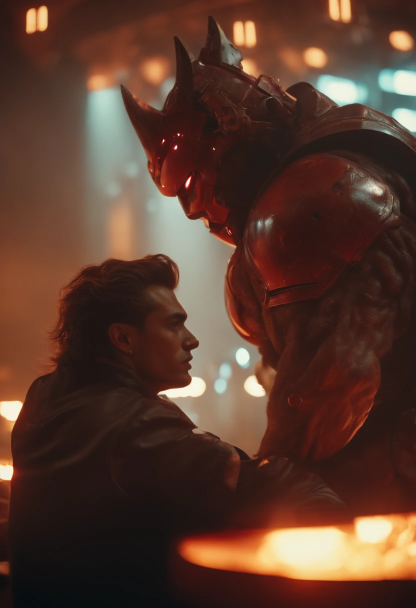 8k, masterpiece, minotour, mino, cyberpunk style, mechanical beast man