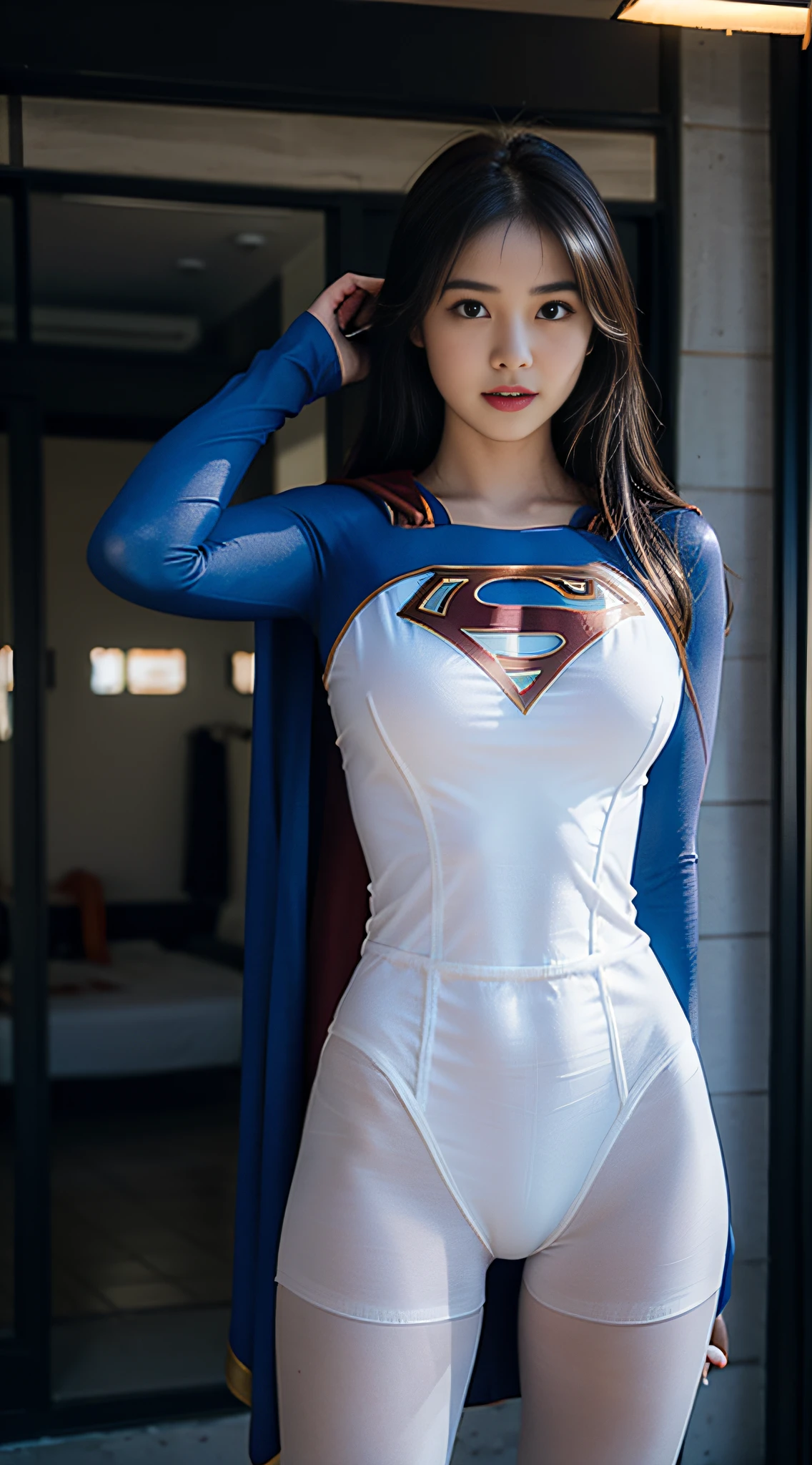 Woman body set big breasts，Supergirl costume dress，white pantyhose