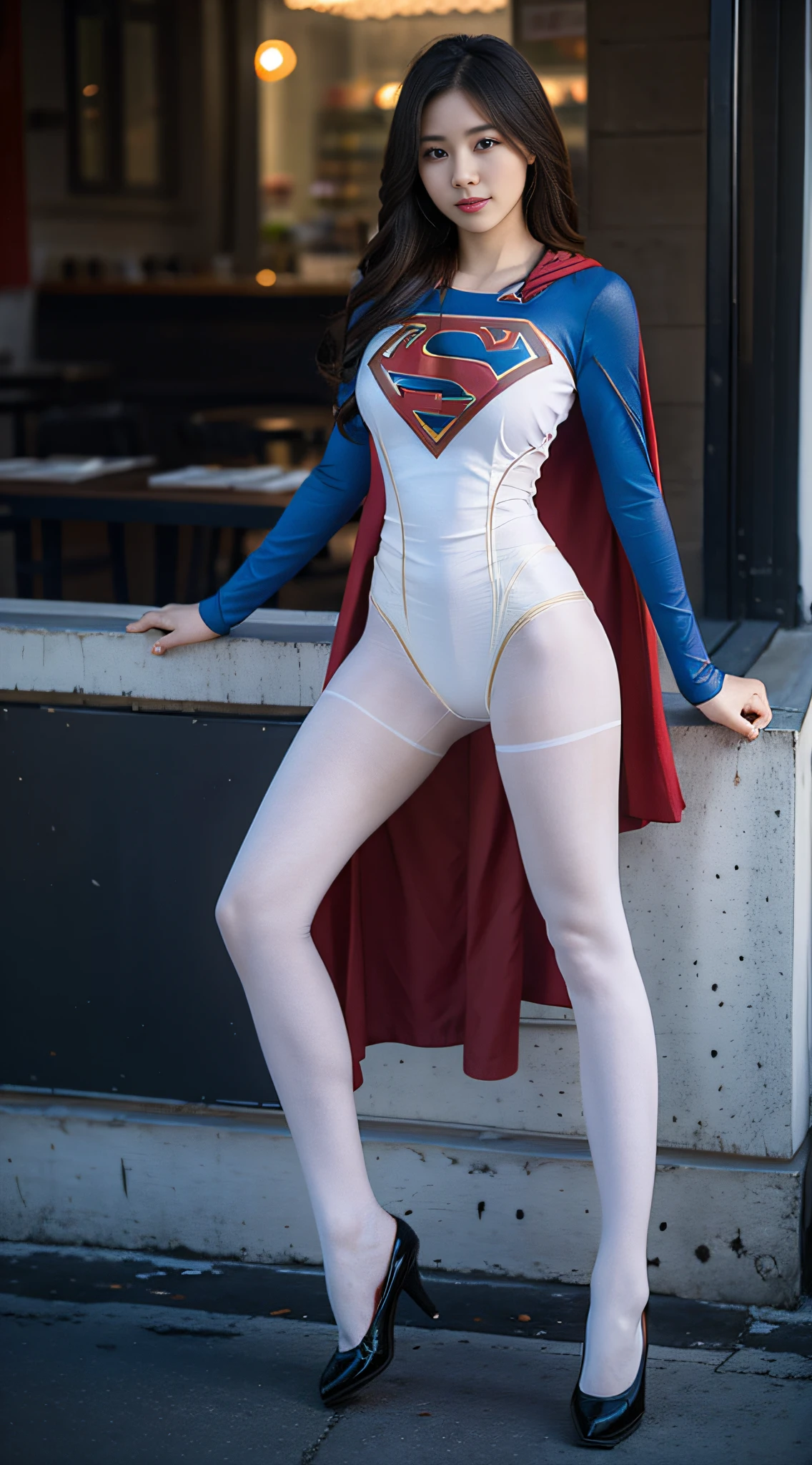 Woman body set big breasts，Supergirl costume dress，white pantyhose