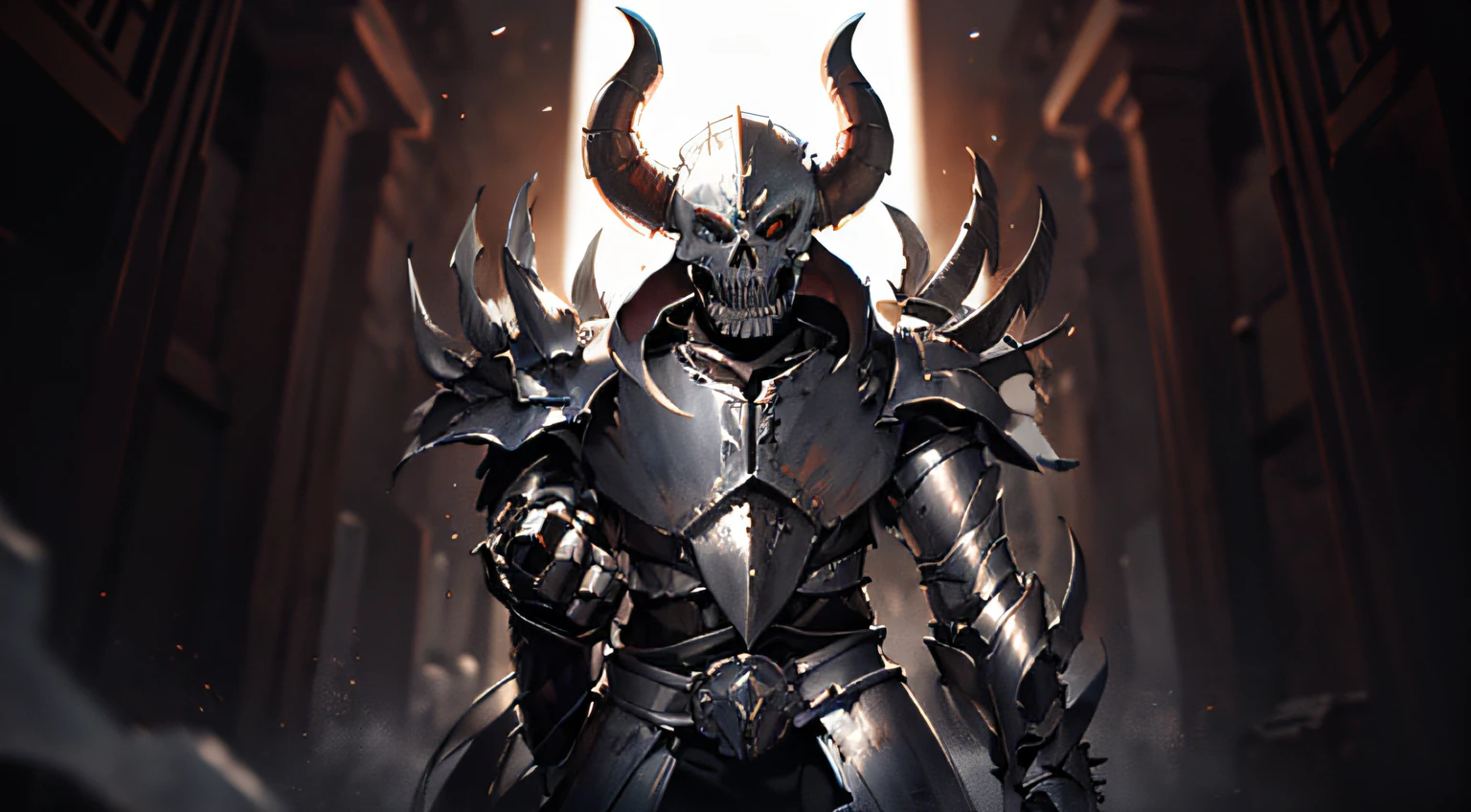 A man in armor is held by an armoured hand that comes behind him,
