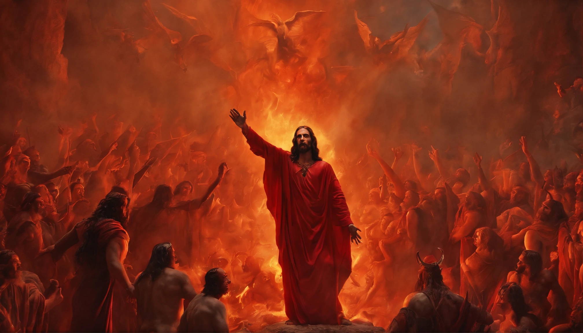 Jesus Christ in hell among demons