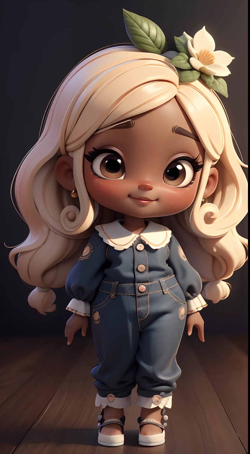 Create a series of black dolls style afro loli chibi cute with a cute forest theme, sorridente e fofa, each with lots of detail and in an 8K resolution. pele morena. All dolls should follow the same solid background pattern and be complete in the image, mostrando o (corpo inteiro, incluindo as pernas: 1.5)
Boneca fada: Chame-a de Bella. Ela deve ter cabelo longo e cacheado em tons castanho e preto. Seus olhos devem ser grandes e brilhantes, with long eyelashes and rosy cheeks. Bella should be dressed in a country-style jumpsuit, delicado, florido e detalhado. She should wear a hat and no accessories on her hands, deixando elas sem nada. Don't forget the details, com detalhes coloridos e enfeites encantadores, sapato bonito
Certifique-se de adicionar sombras, texturas e detalhes nos cabelos, roupas de cada boneca, to make them even more adorable and charming.