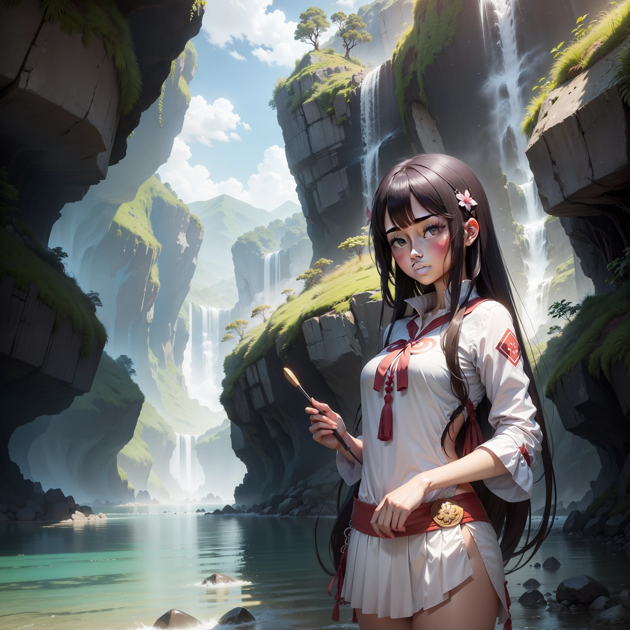 anime girl with native filipina style, beautiful eyes and face, Beautiful landscape,