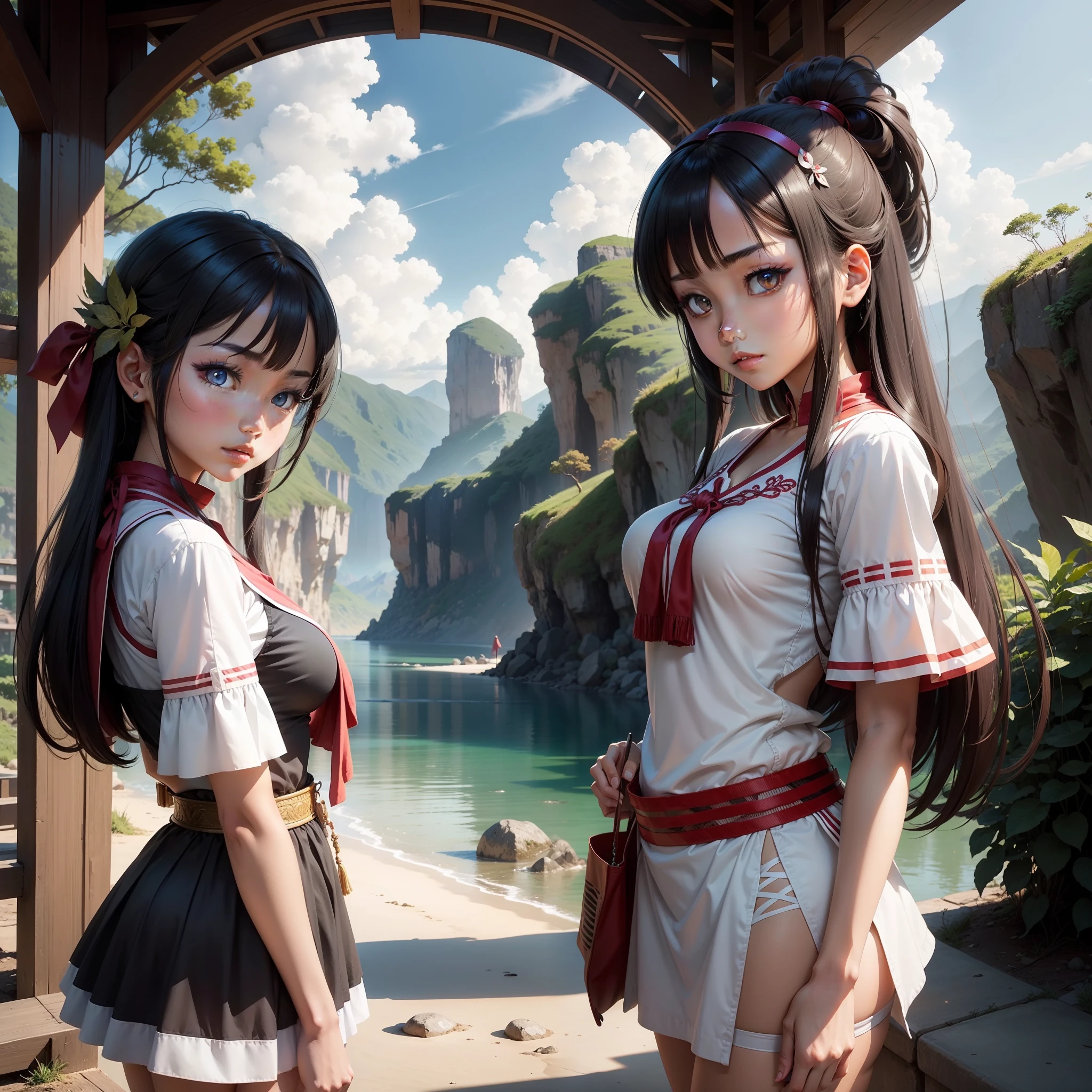 anime girl with native filipina style, beautiful eyes and face, Beautiful landscape,