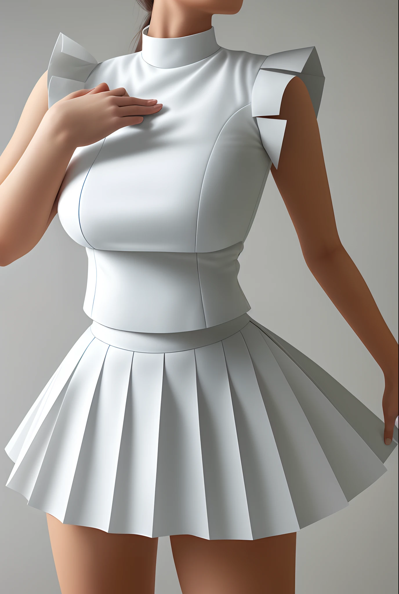 Big-breasted beauty,pleatedskirt,White clothes,dual horsetail