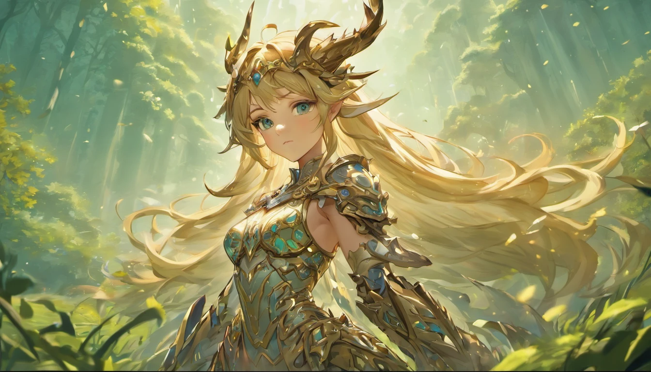 High details, Best quality, 8K, [Ultra detailed], Masterpiece, Best quality, (Extremely detailed), Dynamic Angle, super wide shot, Photorealistic, anime big breast， wide angles, (((Anatomically correct)))  preparing to fight (intense detail, Masterpiece, Best quality: 1.5), anthropomorphic female deer  (intense detail, Masterpiece, Best quality: 1.5),From the Ark of Tomorrow，Forest deer warrior woman ，blond hairbl, Long hair, Wavy hair, deer ear, Dynamic eye color, Wearing heavy elven armor LnF, Shiny metal, Holding a sword, Stand near the unicorn, Green meadows, Blue sky background and some cloud background depth of field (Intricate details, Masterpiece, Best quality: 1.5), Dynamic Angle, (Intricate details, Masterpiece, Best quality: 1.5), High details, Best quality, A high resolution, ultra-wide-angle