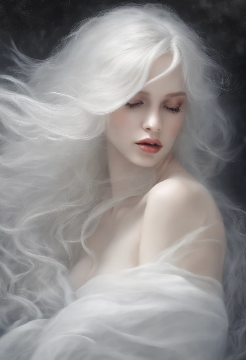 A girl with white hair is naked,Her are tender,The vaginal opening secretes a milky white fluid